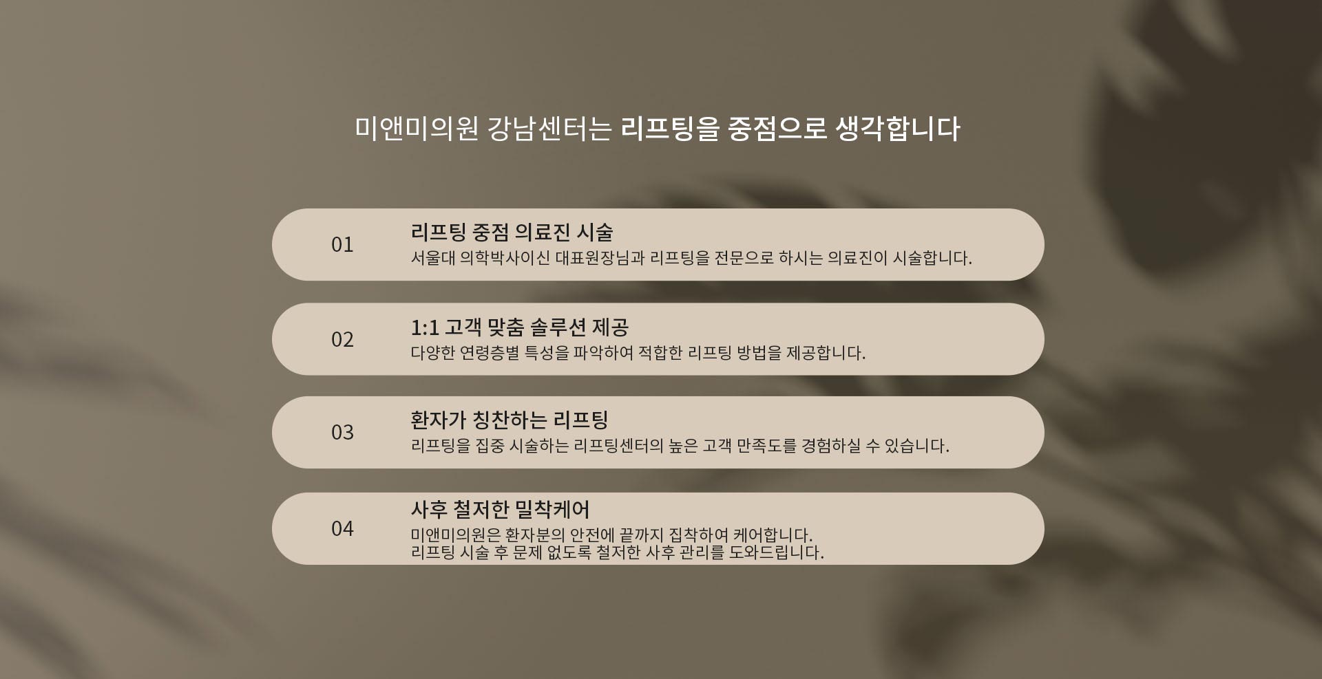 미앤미 리프팅을 중점으로