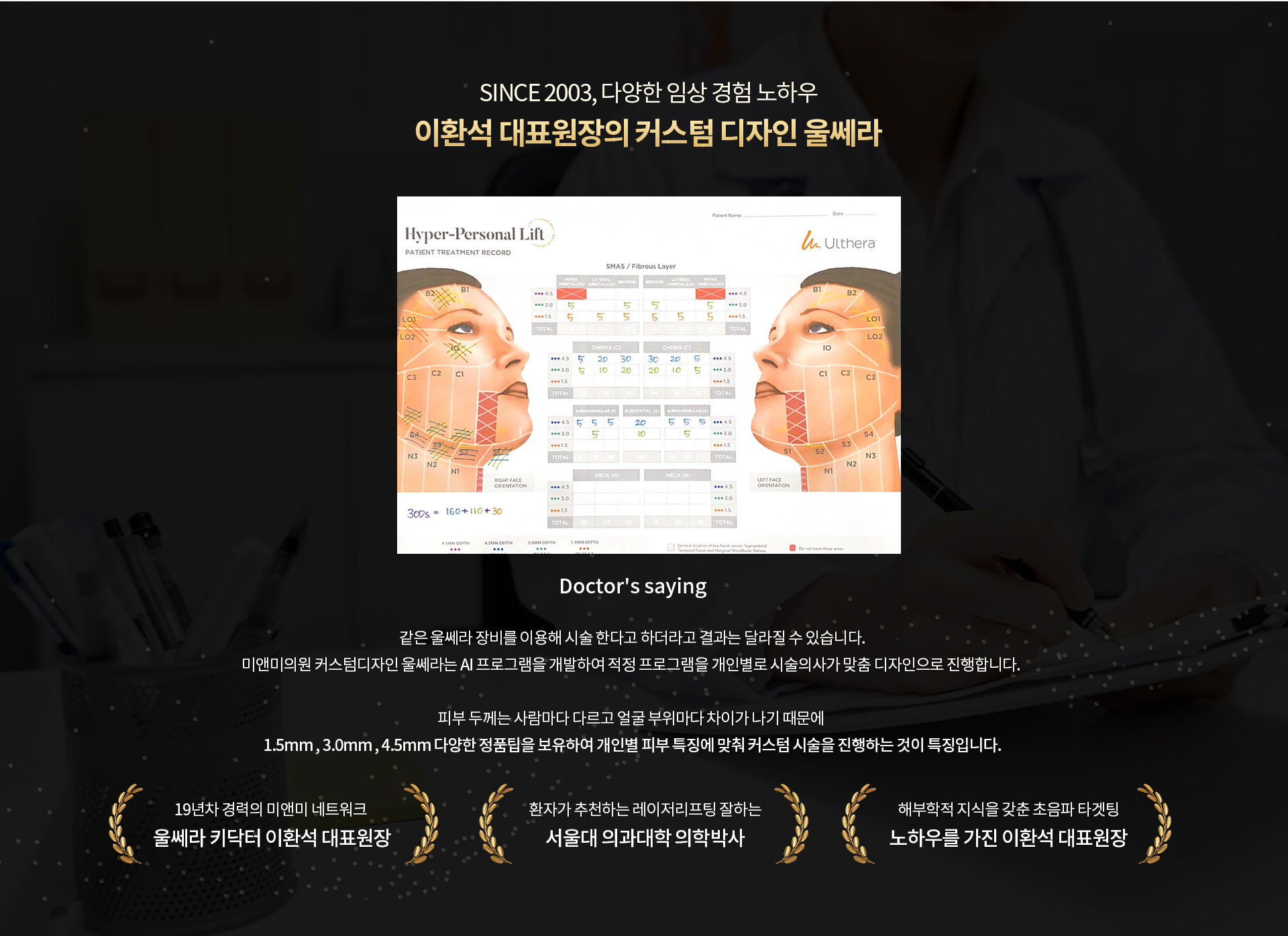 SINCE 2003, 다양한 임상 경험 노하우 이환석 대표원장의 커스텀 디자인 울쎄라