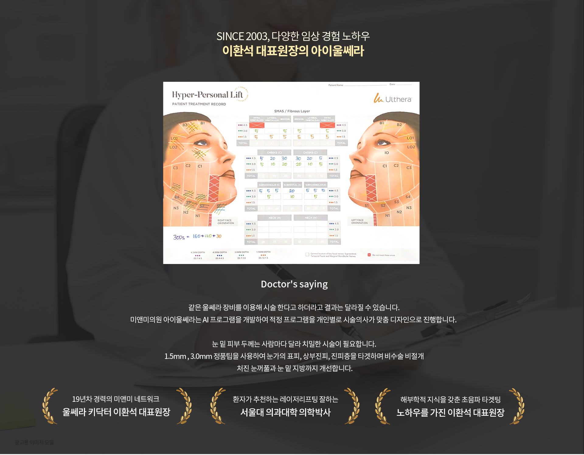 SINCE 2003, 다양한 임상 경험 노하우 이환석 대표원장의 아이울쎄라