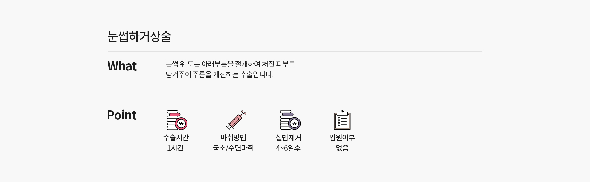 눈썹하거상술 눈썹 위 또는 아래부분을 절개